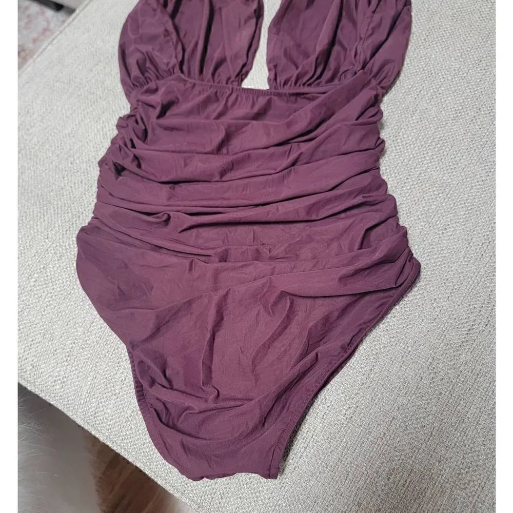 Lenny Essential Touch Ruched 3 Ways Halter Swimsuit XS